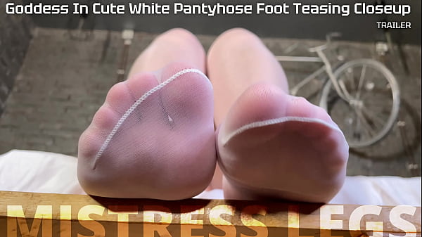 Goddess In Cute White Pantyhose Foot Teasing Closeup